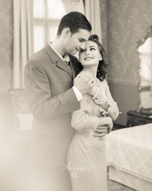 Vintage photograph of a couple embracing.