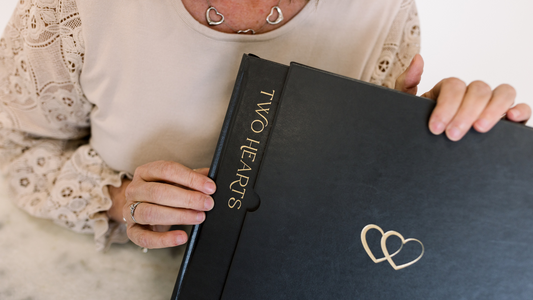 Premium Gray Leather "Two Hearts - A Love Story" Couples Journal